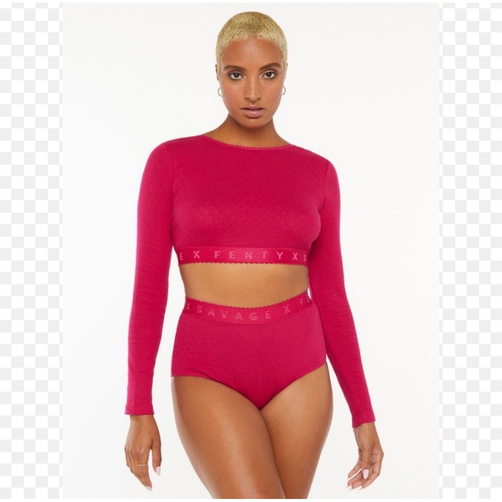 Savage X Fenty hot pink cropped top long sleeve
